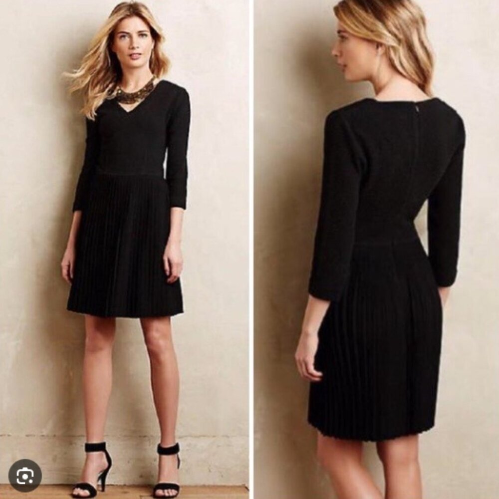 Ganni x Anthropologie Fulton Black Pleated Knit A-Line Dress XS